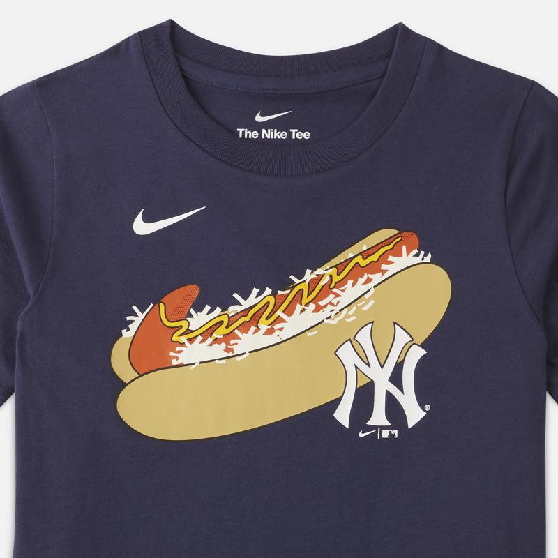 Nike Graphic Print Round Neck Short Sleeve Baseball Jersey Kids Tops Dark-Navy DX5231-410