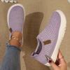 Women's Solid Color Casual Sneakers, Slip-On Round Toe Breathable Anti-Slip Shoes, Classic Flat Women's Shoes with PVC Sole and Fabric Insole