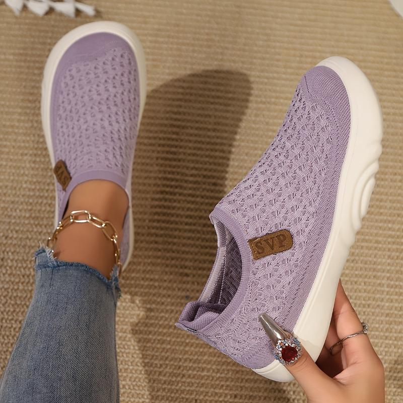 Women's Solid Color Casual Sneakers, Slip-On Round Toe Breathable Anti-Slip Shoes, Classic Flat Women's Shoes with PVC Sole and Fabric Insole