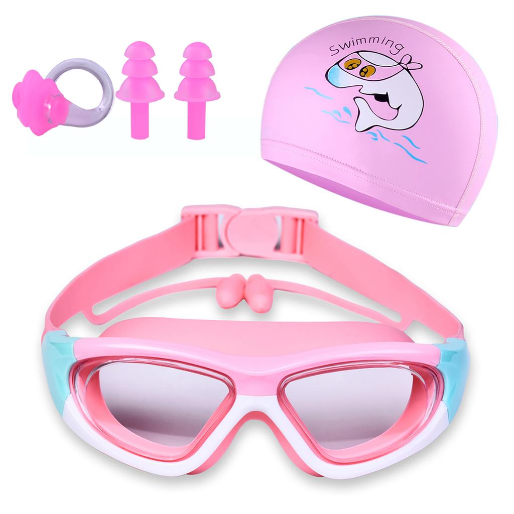 Children's Swimming Goggles Boys and Girls Swimming Goggles Large Frame Goggles One-piece Earplugs Nose Clip Swimming