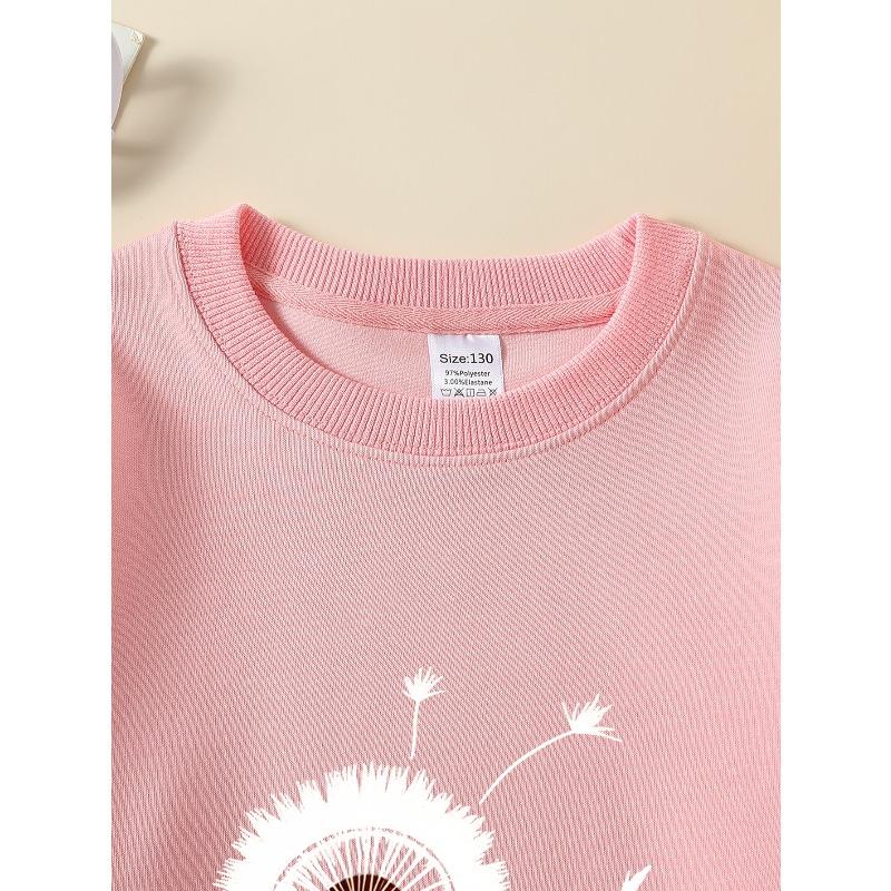 Kids Crew Neck Sweatshirt, Ladybug On Dandelion Stem Print, Soft Cozy Pullover,Daily Casual Top for Spring & Autumn