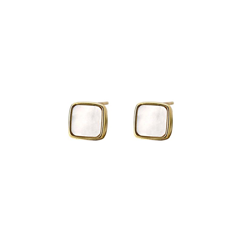Square Shell Stud Earrings for Women's New Niche Design Simple and Versatile Geometric Earrings