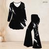 Women Plus Size V Neck Long Sleeve Printed Flared Top Flared Pants Two Piece Set