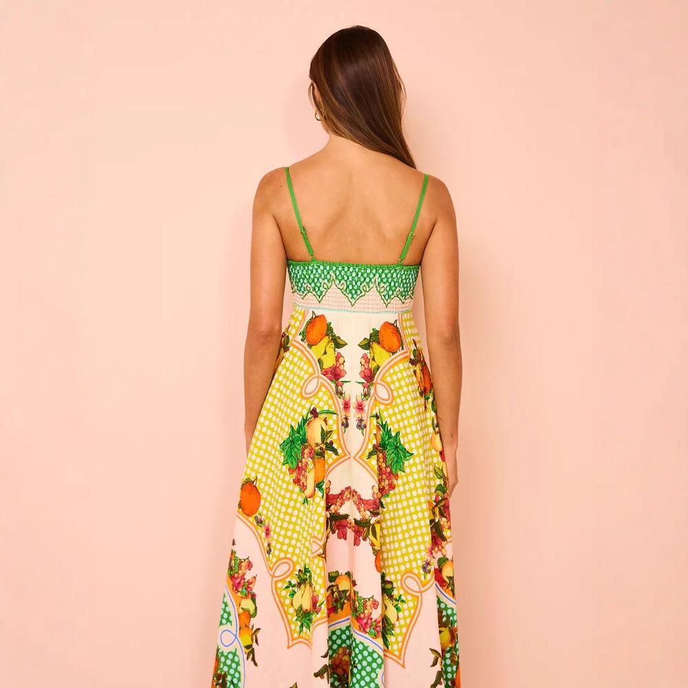 European and American Cross-border 2024 Independent Station  Fashion Printed Backless Spaghetti Strap Sexy Loose Dress for Women