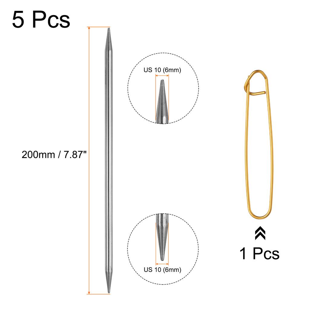 5Pcs 7.8Inch Double Pointed Knitting Needle Length Stainless Steel Sweater Stitching Needles with Stitch Holder for Handmade DIY