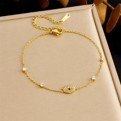 Gold Plated Evil Eye Charm Bracelet with Cubic Zirconia Fashion Jewelry for Women