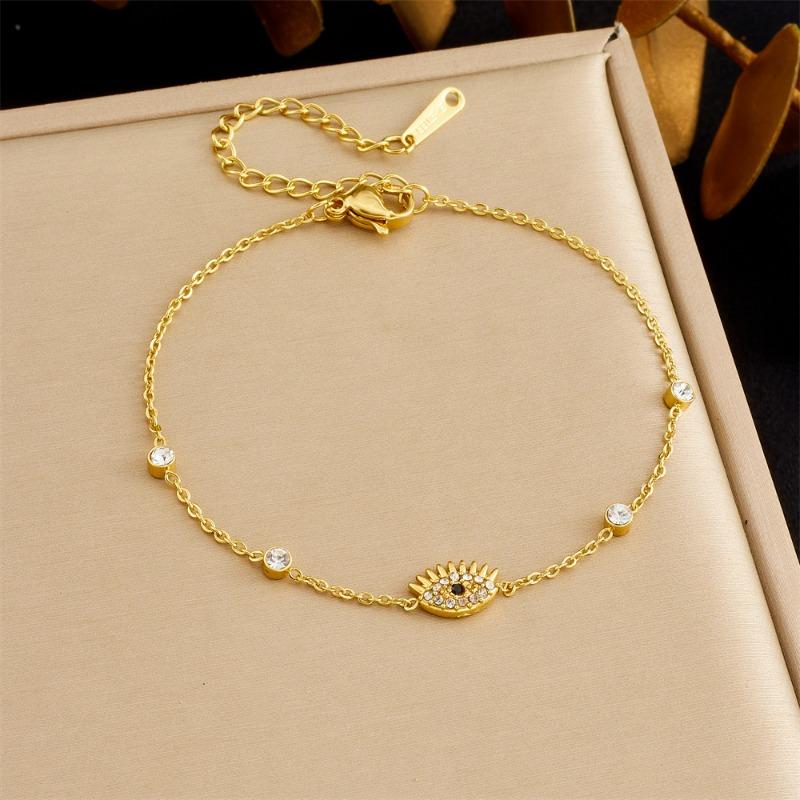 Gold Plated Evil Eye Charm Bracelet with Cubic Zirconia Fashion Jewelry for Women золотой