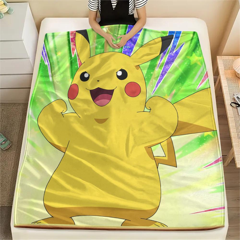 Cartoon Pikachu pattern Flannel Blanket, High quality Comfortable for All Seasons, Home Decor, Warmth and Comfort, Perfect for Gifts.