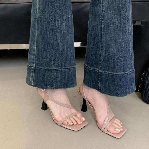 Fashion Buckle Strap Square Toe Low Sandals Woman Leather 2025 Summer Female Shoe High Heels All-Match Low-heeled Ankle Retro Girls High