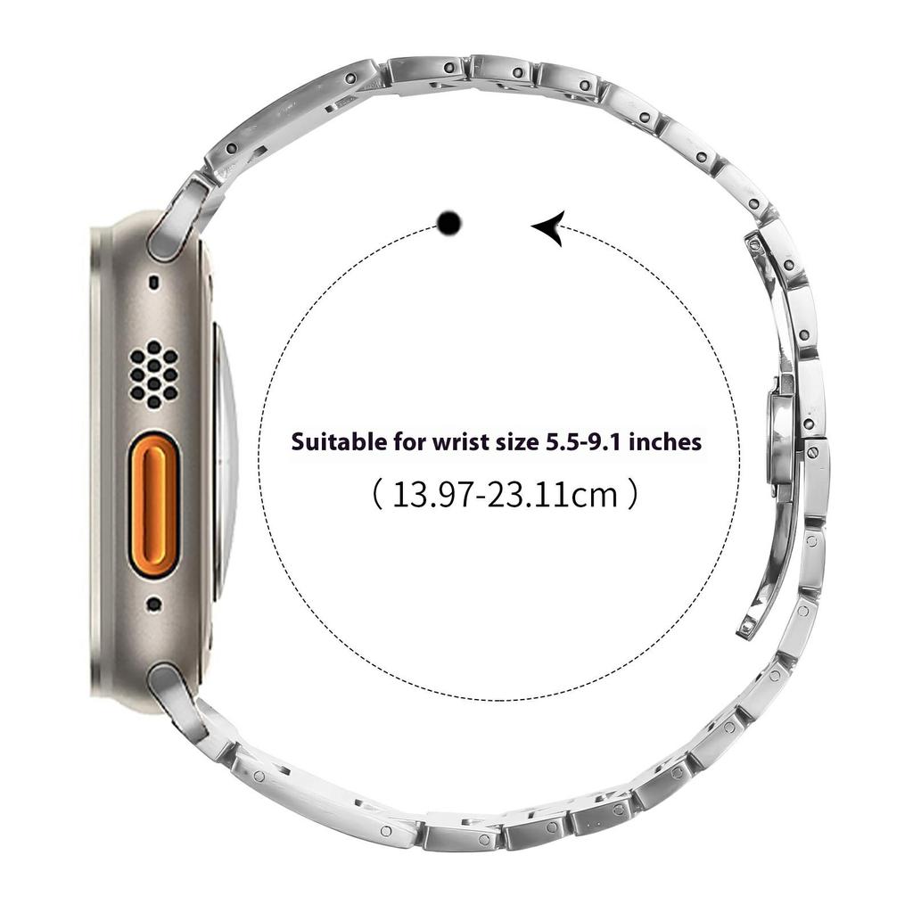 Watch Strap for Apple Watch Series 10 9 8 7 SE 6 5 4 3 2 1 42mm 41mm 40mm 38mm H-Type Butterfly Clasp Stainless Steel Band Silver