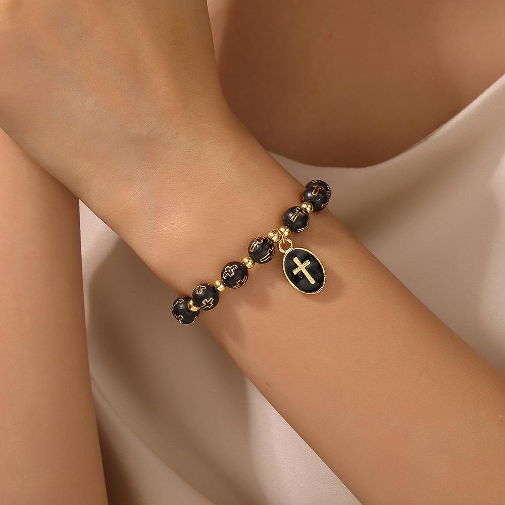 Trendy Cross Pendant Beaded Couple Bracelet