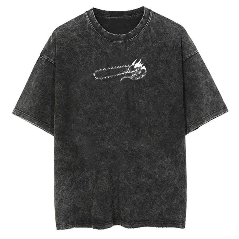 Nouveau T-shirt de haute qualité Chainsaw Man Anime pour hommes et femmes en coton avec impression lavée vintage Streetwear Rétro Hauts de Sport Fitness