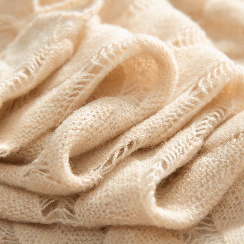 Cashmere Openwork Feather Knit Round Neck Long Sleeve Sweater