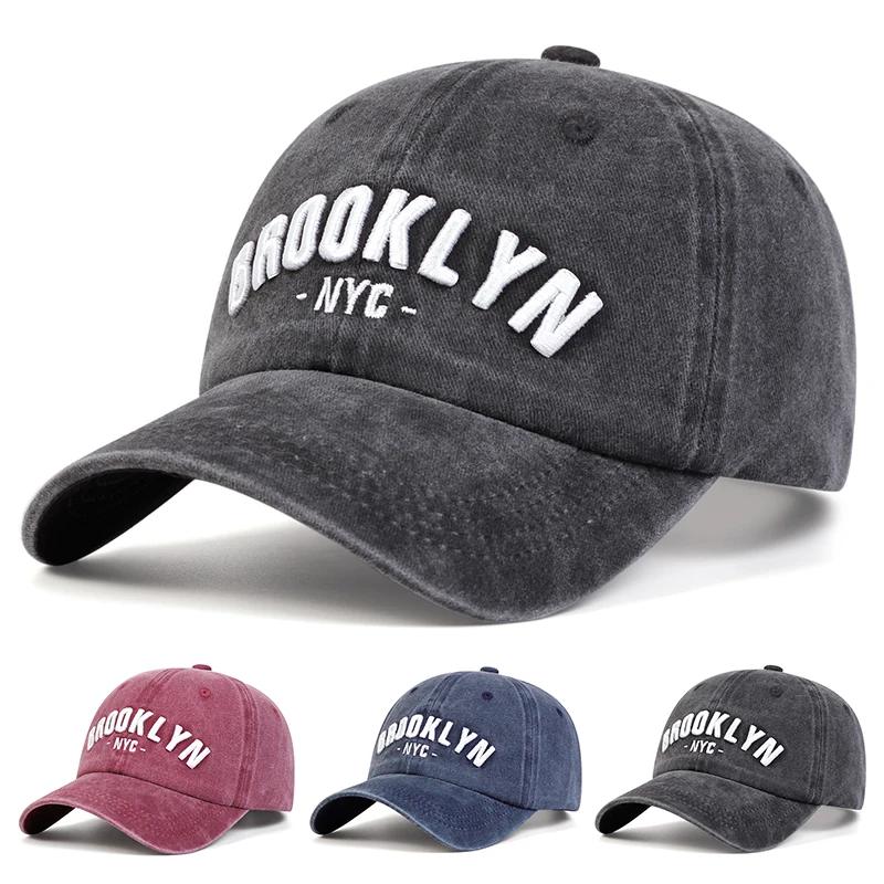 Unisex BROOKLYN Letter Embroidery Wash Baseball Caps Spring and Autumn Outdoor Adjustable Casual Hats Sunscreen Hat Sports Cap