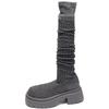 Autumn and winter knee high heel knitted sleeve boots women's socks fashion boots new high elasticity thin thick heel versatile