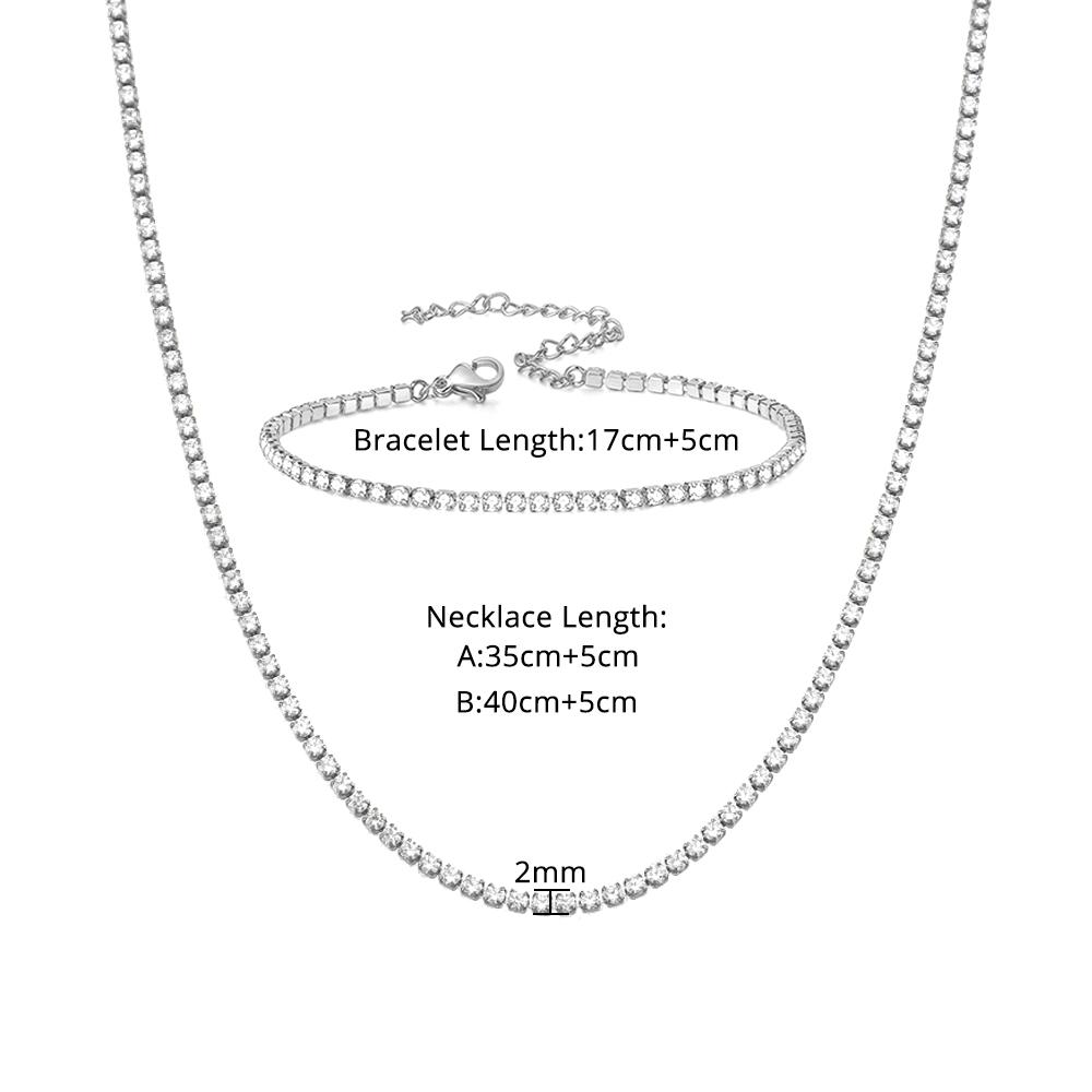 

Punk 2mm Iced Out Tennis Chain Set Gold Silver Color Stainless Steel CZ Choker Necklace Bracelet for Women Party Jewelry Sets 35cm and 17cm