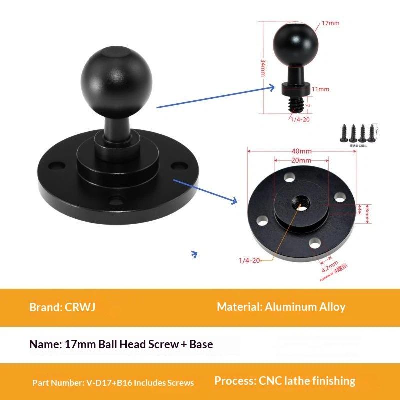Aluminum 15Mm/17Mm/19Mm/20Mm/25Mm Ball Head Adapter To M6 1/4 Bolt For Motorcycle Phone Holder Car Bracket Camera Stand