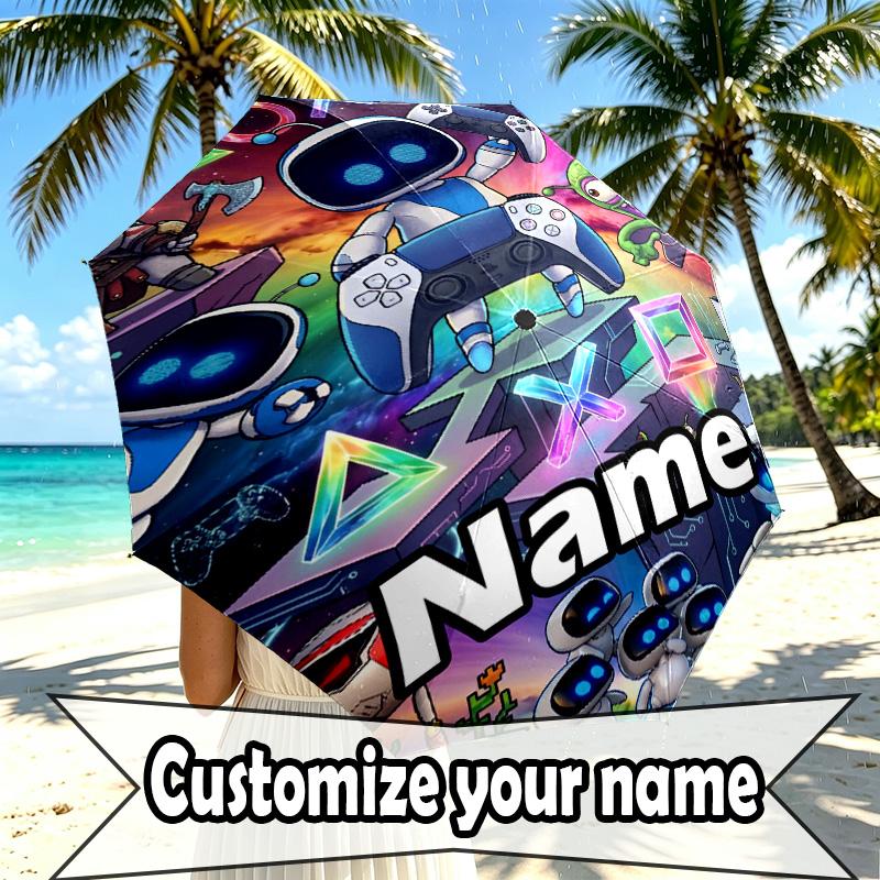 Custom Name Personalized Cosmic Bot Crew Print Umbrella, Auto Open Close, 8‑Rib Sturdy Frame, Commute Camping Hiking Use, Birthday Gift