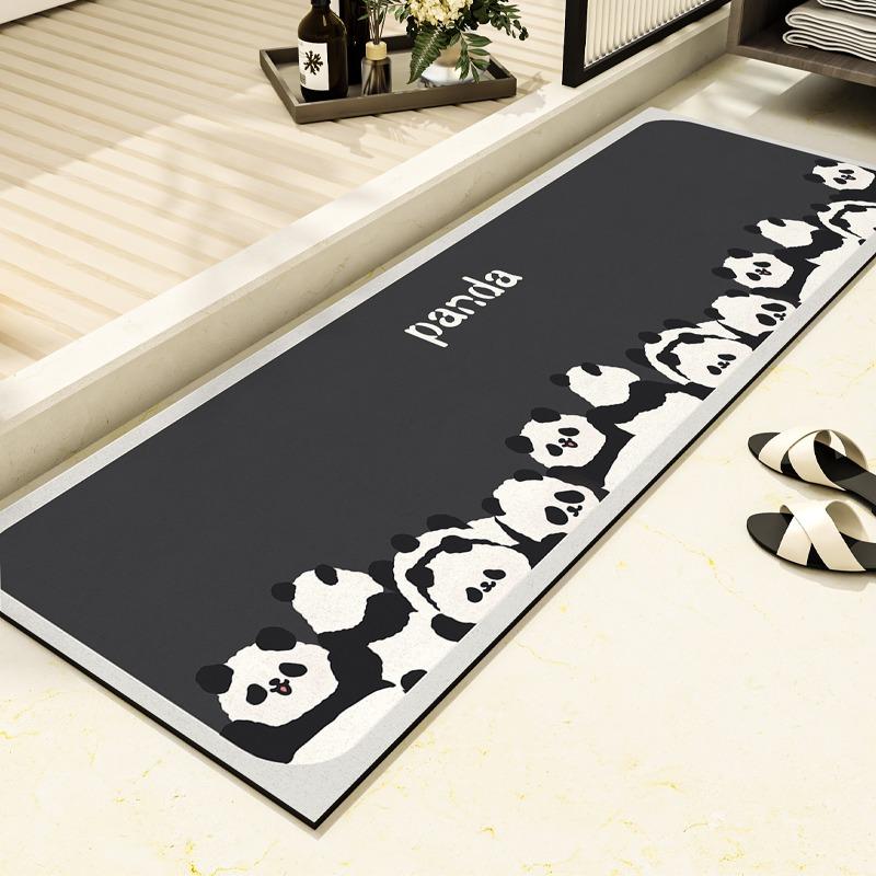 Bathroom Carpet Non-slip Water Absorption Dirt Resistant Floor Mat Cute Panda Black Rug Long Strip Home Decoration Foot Mats