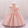 Girls' One-Year-Old Princess Gown with Puffy Skirt and Satin Bow