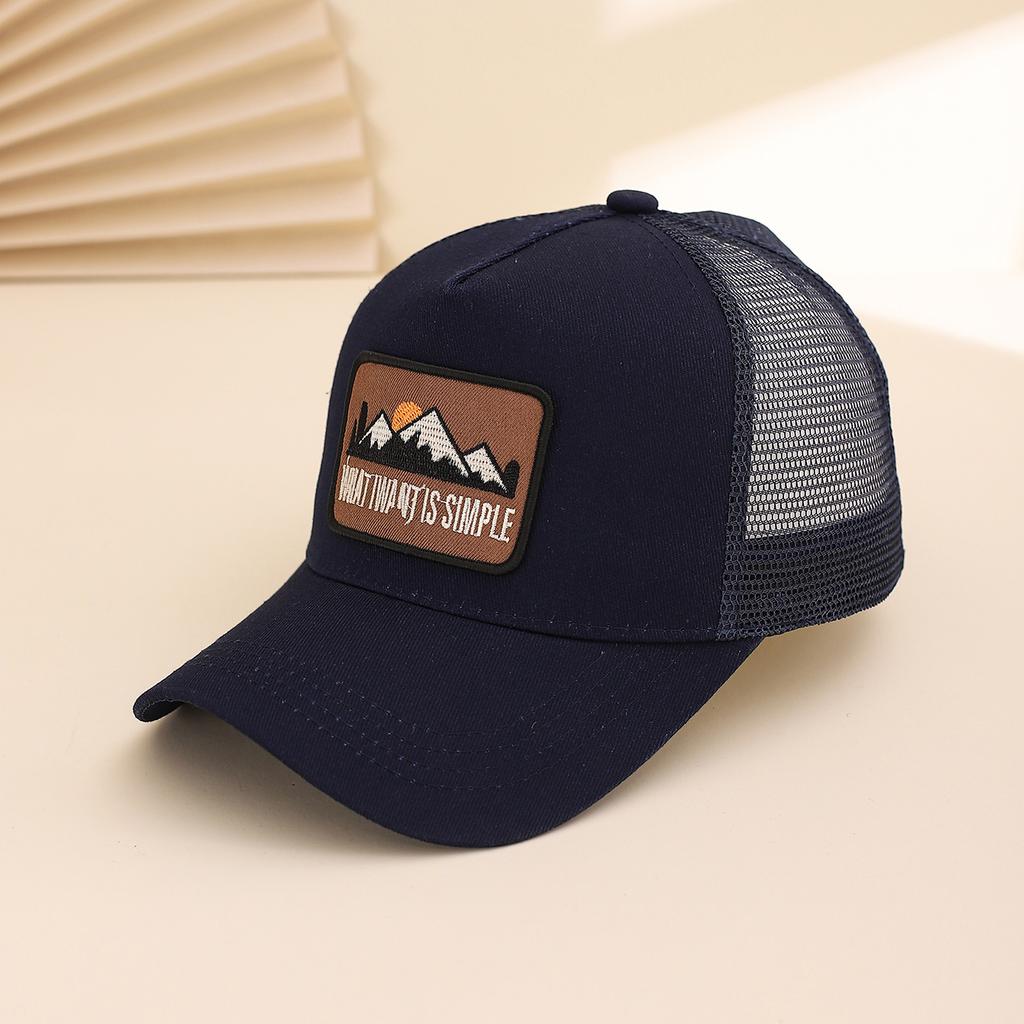 Fashionable Summer Hollow Out Mesh Baseball Cap with Embroidered Sunset Mountain Design, Outdoor Sun Protection Snapback Hat