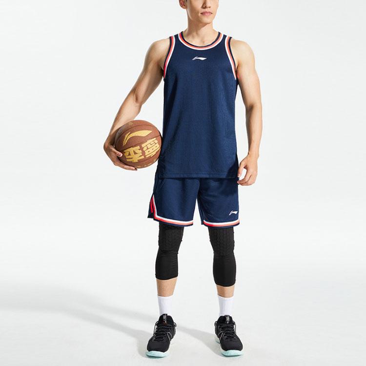 Li Ning Sports Basketball Series Casual Breathable Basketball Competition Suit Men Sportswear Guangdong-Blue AATR009-1