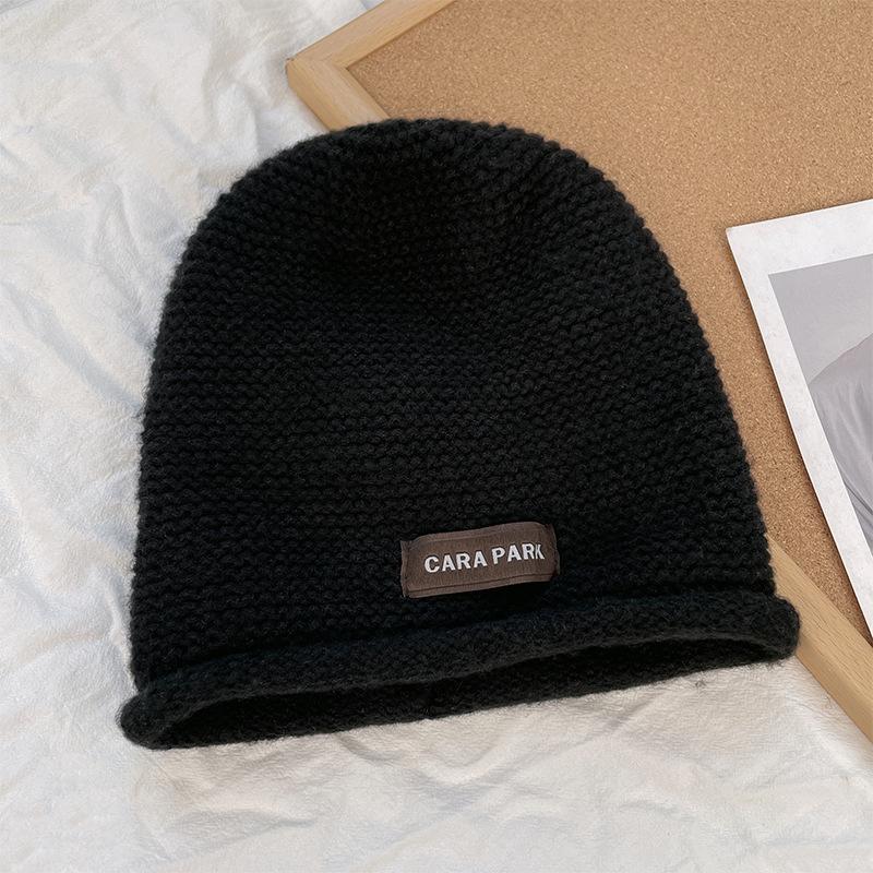 Autumn and Winter Versatile Big Head Circumference Pile Hat Showing Face Small Ear Protection Warm and Cold Hat Korean Style Letter Knitted Hat