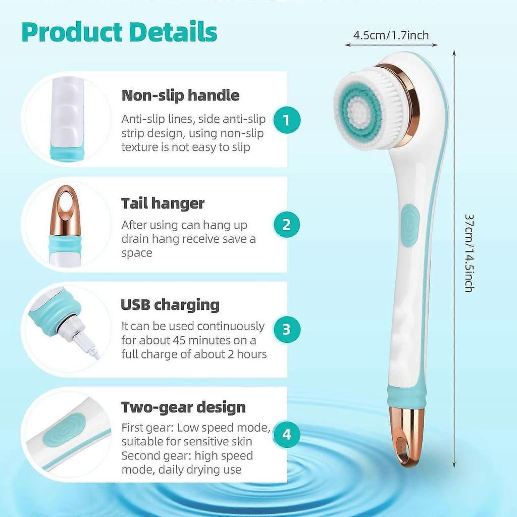 Body Brush, Body Scrubber with Long Handle, Facial Body Exfoliating Brush Kit with 4 Brush Heads for Cleansing, Massage, Care Your Skin In The Shower,