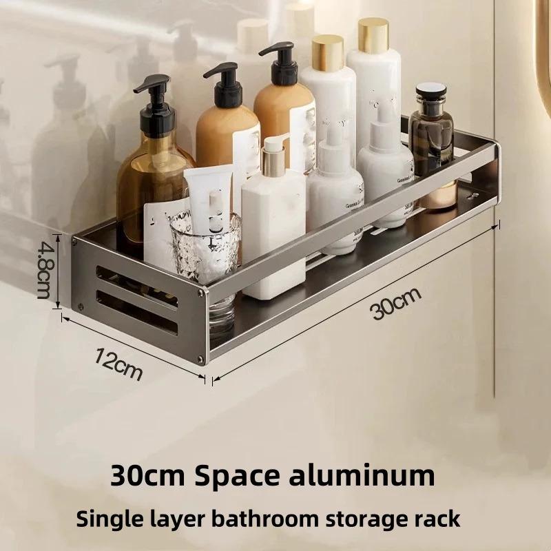 No Drilling Bathroom Corner Shelf Aluminum Shampoo Storage Rack with Towel Holder Toilet Organizer Bathroom Accessories