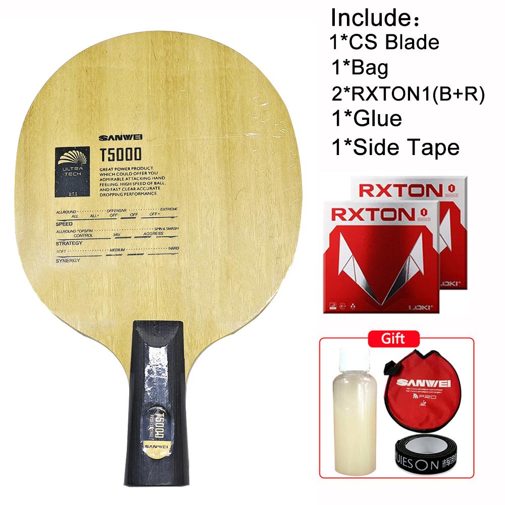 Originalus SANWEI T5000 CARBON stalo teniso raketės peilis (5+2 anglis)+RXTON 1 guma(Juoda+raudona) T5000 stalo teniso ašmenys