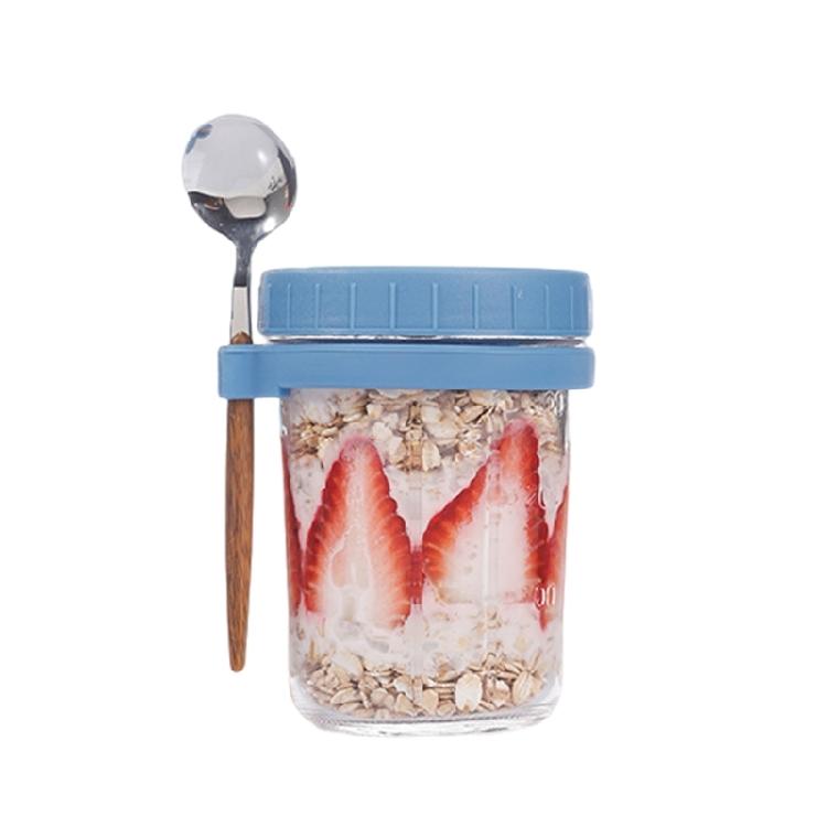 Stable Glass Cups with Lid and Spoon Functional Glass Oats Container With Lid And Spoons Perfect For Portable Meals