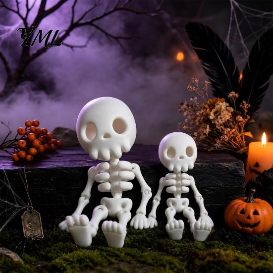 Skull Ornaments Set 3D Printed Cute Skeleton Figurine, Articulated Halloween Decor, Posable Jointed Figurines Ornament with Movable Joints for Desktop