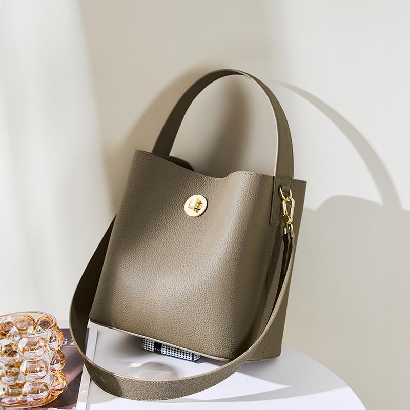 Hifashion Cow Genuine Leather Bucket Tote Handbags For Women 2026 Luxury Designer Top Handle Work Ladies Shoulder Crossbody Bags