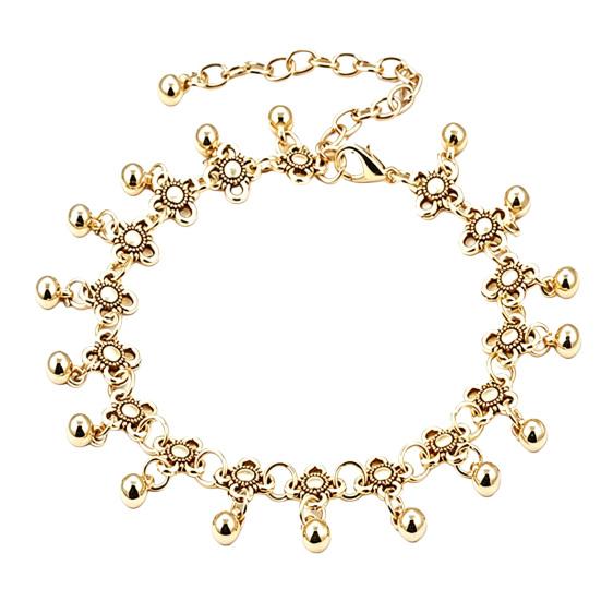 Yousheng Retro Style Anklet, Adjustable Fit Thin Chain Anklet, Four-leaf Clover Pendant Anklet with Water Drop Bell Tassel, Ankle Jewelry for Beach