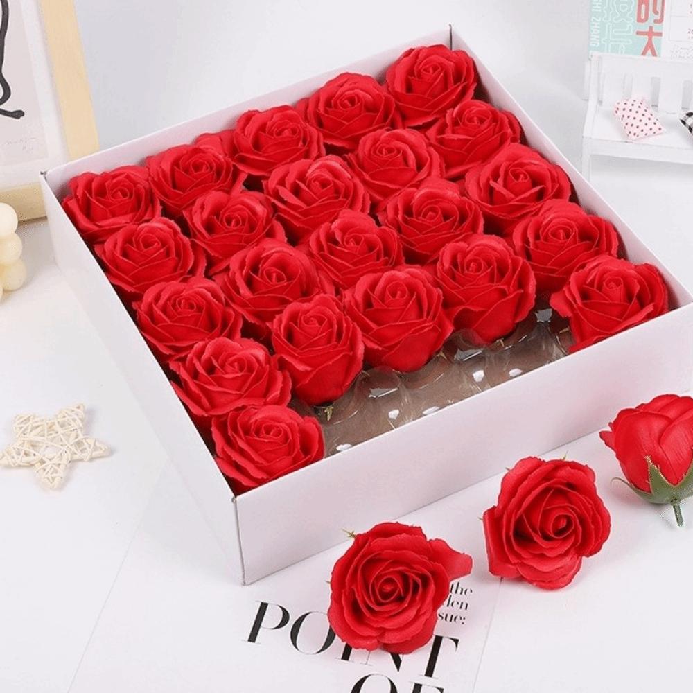25Pcs Realistic Floral Soap Rose Flower Wreath Making Artificial Rose Flowers  Wedding Decor Red