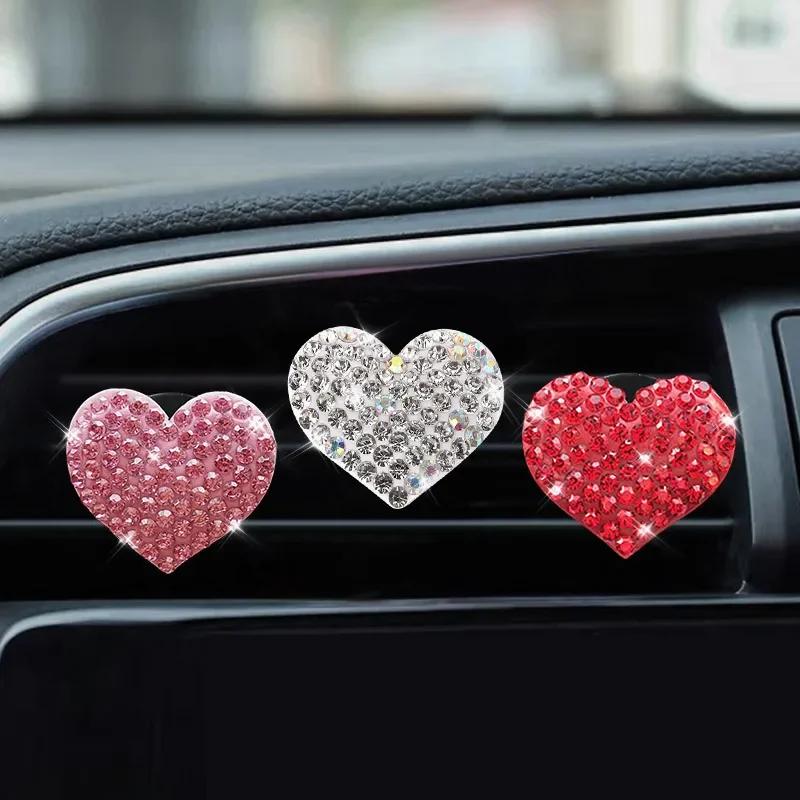 Car Air Outlet Perfume Clip Heart-shaped Rhinestone Car Air Conditioning Air Vent Decoration Perfume Clip Auto Accessories