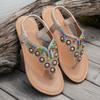 Fashion Bohemian String Bead Flat Sandals Women 2025 Summer Crystal Decor Clip Toe Beach Sandles Woman Plus Size Non Slip Sandalias 43