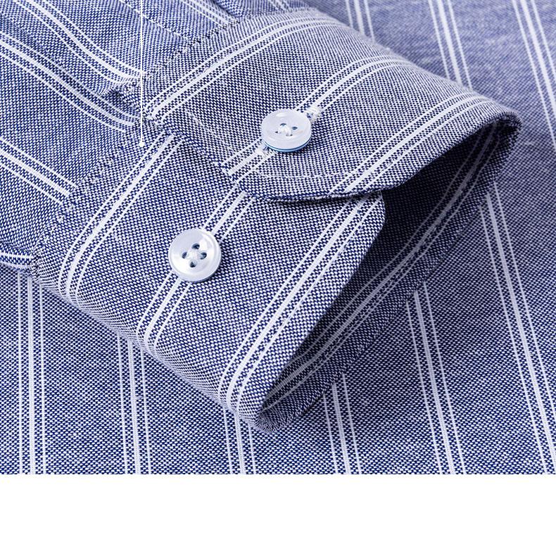 Winter Cotton Oxford Casual Shirts Striped  Plaid Business Men Long Sleeve Warm Shirt 2 Layers