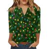 Women's T Shirt Christmas Print Button 3/4 Sleeve Daily Weekend Fashion Basic V- Neck Regular Top