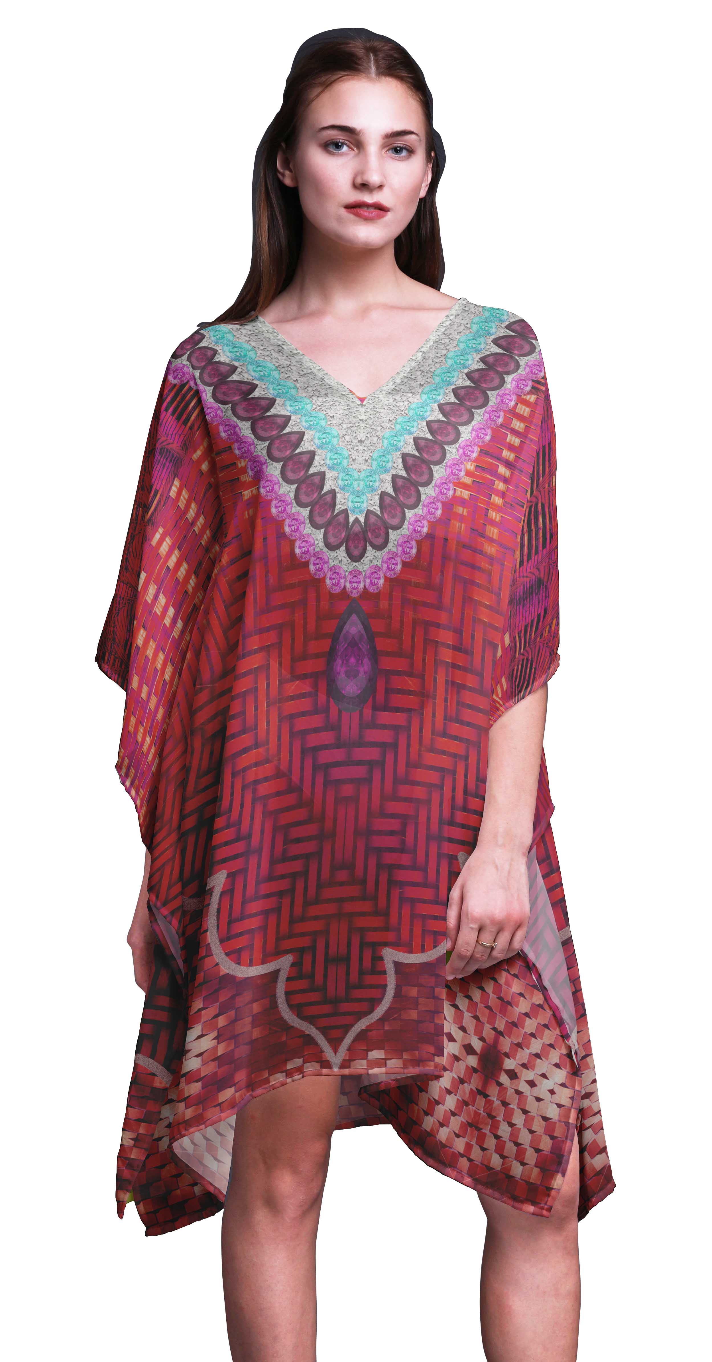 

Phagun Жіночий кафтан великих розмірів, літній одяг, пляжне укриття, кімоно, кафтан-4X-5X XL-3X маджента