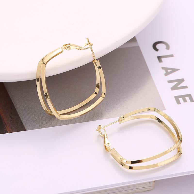 Female Personality Fashion Square Double Line Earrings