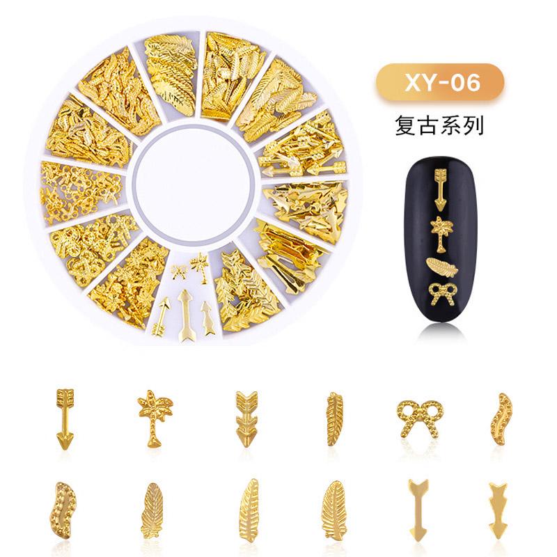 Nagel-Maniküre-Mix, Mini-Maniküre-Schmuckzubehör aus vergoldeter Legierung für Nagelkunst