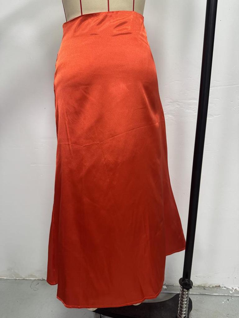 European & American Women's Satin Midi Skirt - Autumn Pleated, Slit Fishtail, Hip-Hugging Design with Zipper