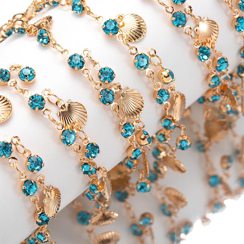 Link Chains for DIY Craft Blue Rhinestone Shell Vintage Style Tassel Chains for DIY Bracelet Supplies