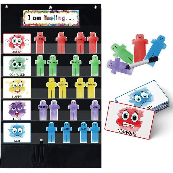 Feeling and Emotions Pocket Chart for Classroom Management Feelings Emotions Tracker for Kids Toddler Back to School Supplies Recognition Tool