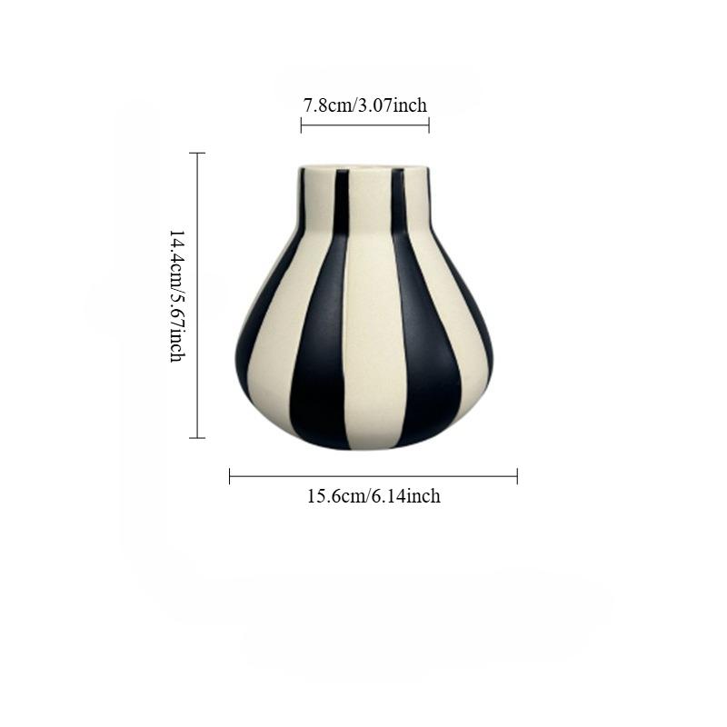 

Retro Black and White Striped Ceramic Vase Decoration Nordic Wabi Sabi Style Living Room Bedroom Flower Arrangement Decoration
