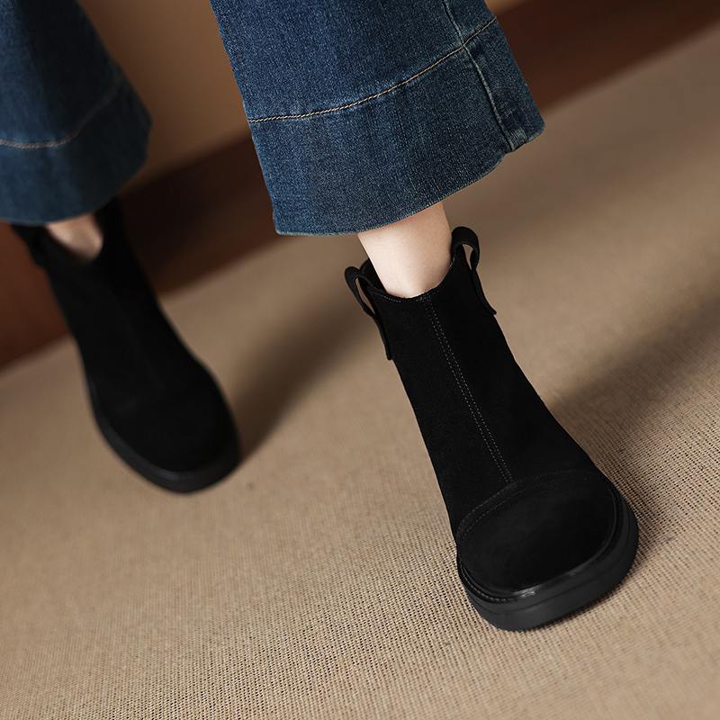 Krazing Pot Krowi Zamsz Nubuk Zima Okrągły Nosek Nowoczesne Kozaki Średni Obcas Zamek Błyskawiczny Styl Punk Damskie Botki