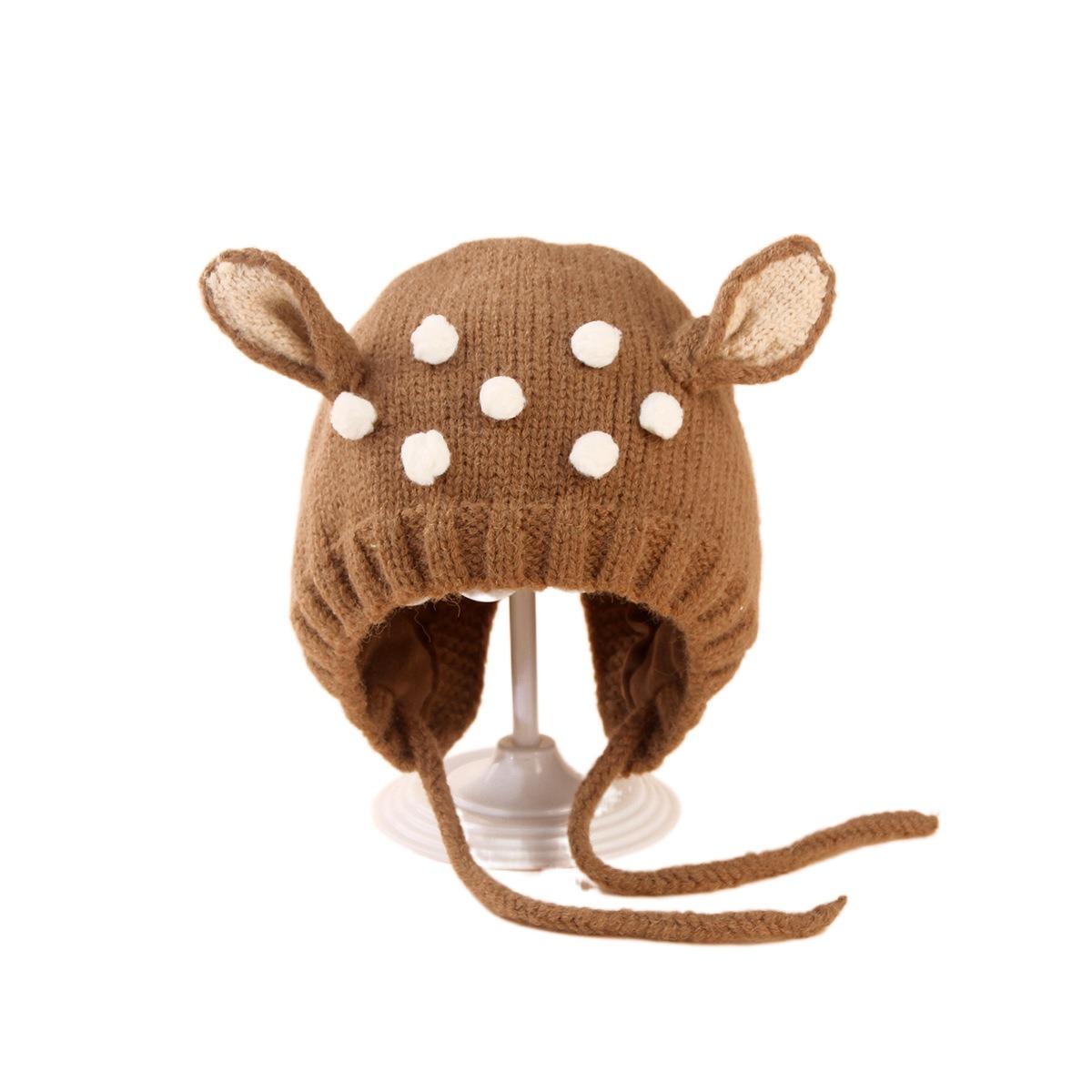 

Теплая вязаная шапочка для младенца, очаровательная детская шапочка-бини, новые детские шапочки Олененок , для малышей кофейный