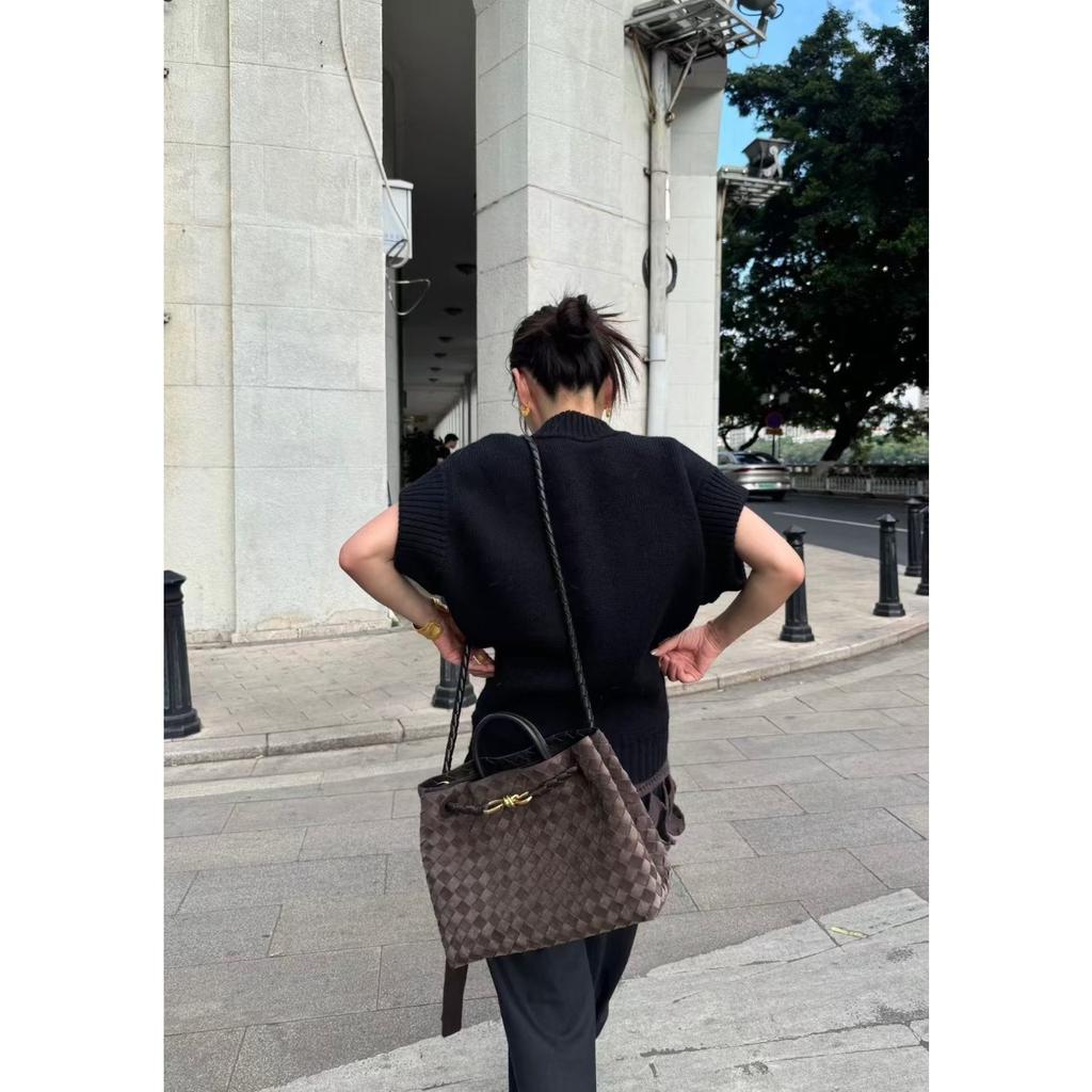 New women's bag frosted leather metal rope buckle leather woven niche simple large-capacity portable shoulder bag