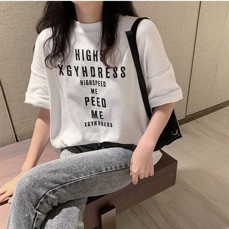 

Летние корейские футболки с коротким рукавом для женщин, винтажный принт с буквами, повседневная свободная футболка, студенческие топы Harajuku Y2k, уличная одежда XXL